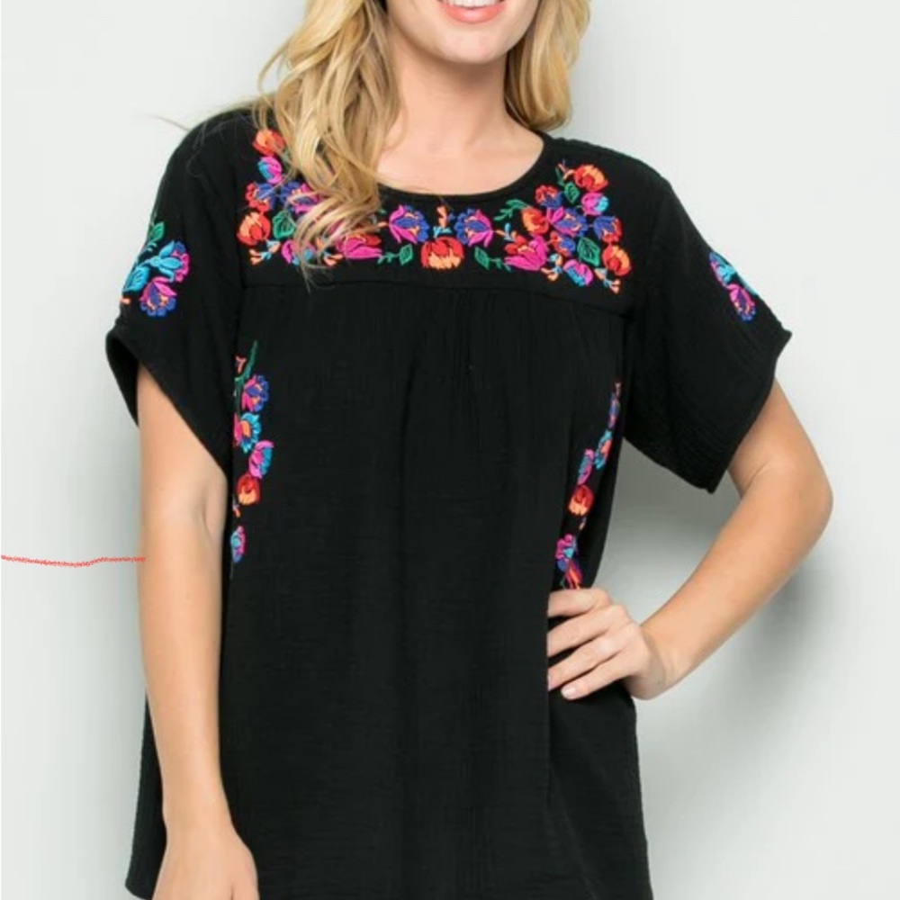 See and Be Seen Embroidered Black Floral Women's Top